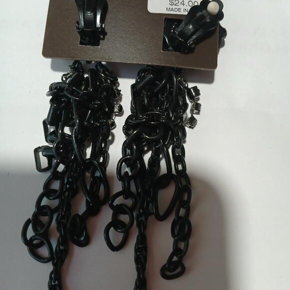 Chico Earring Black Chain CZ drop dangle Clip earring carded prepriced fine New - Picture 3 of 4